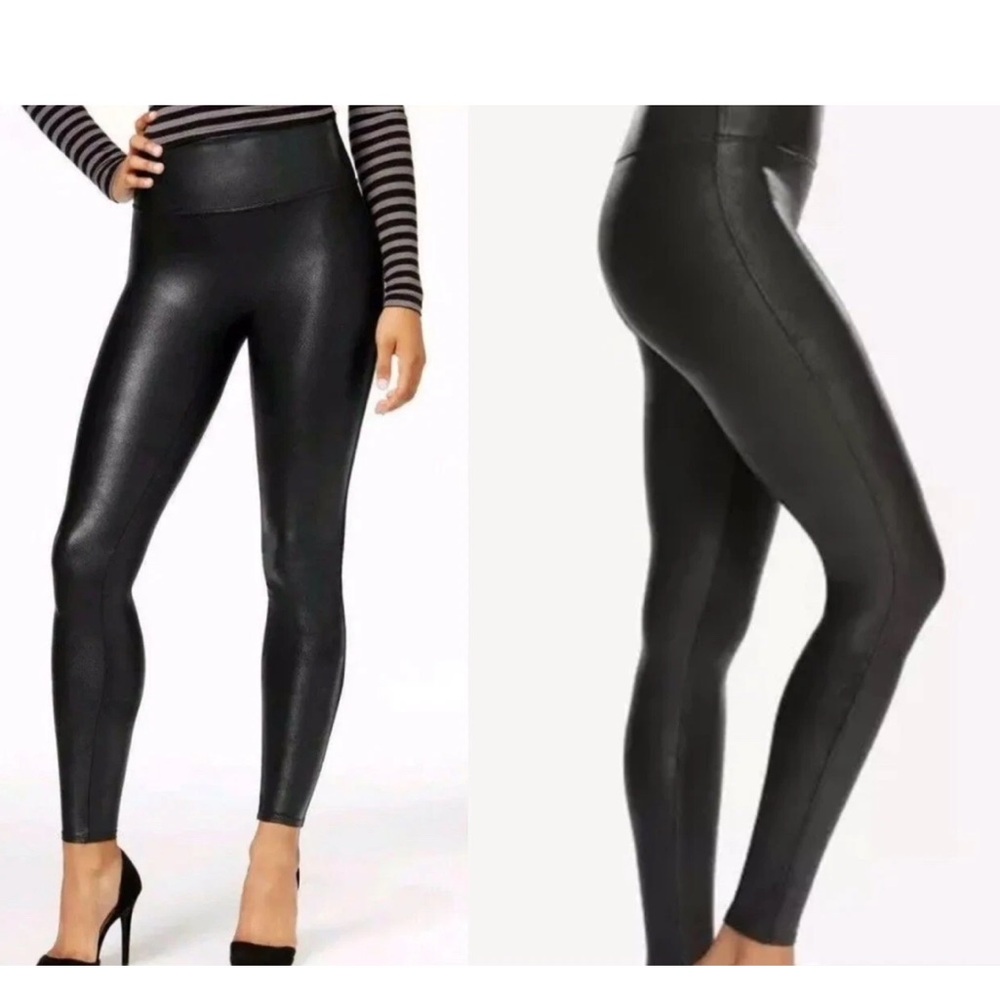 Spanx black faux leather Slimming Leggings. S/P (w439)
